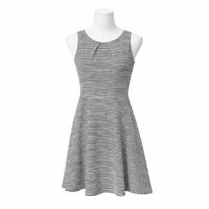 Size L Elle Women’s Black White Striped Fit & Flare Midi Dress